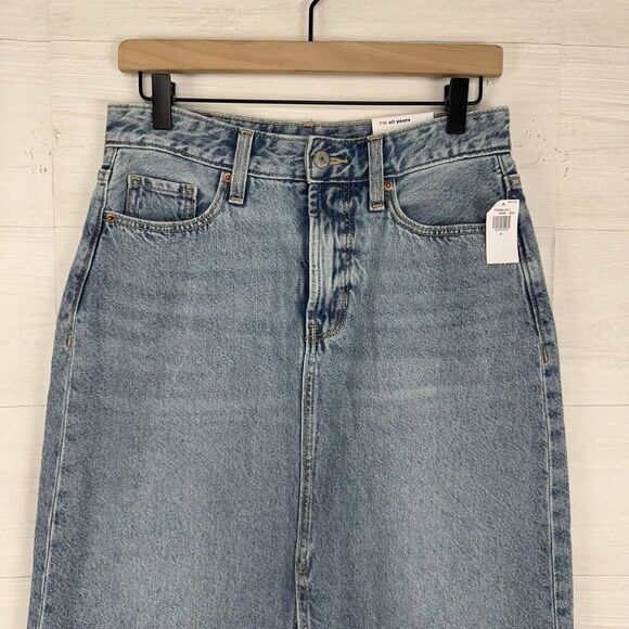 Old Navy Denim Jean Midi Skirt Size 6 Blue Light Wash Front Slit High Rise NWT - Picture 3 of 15